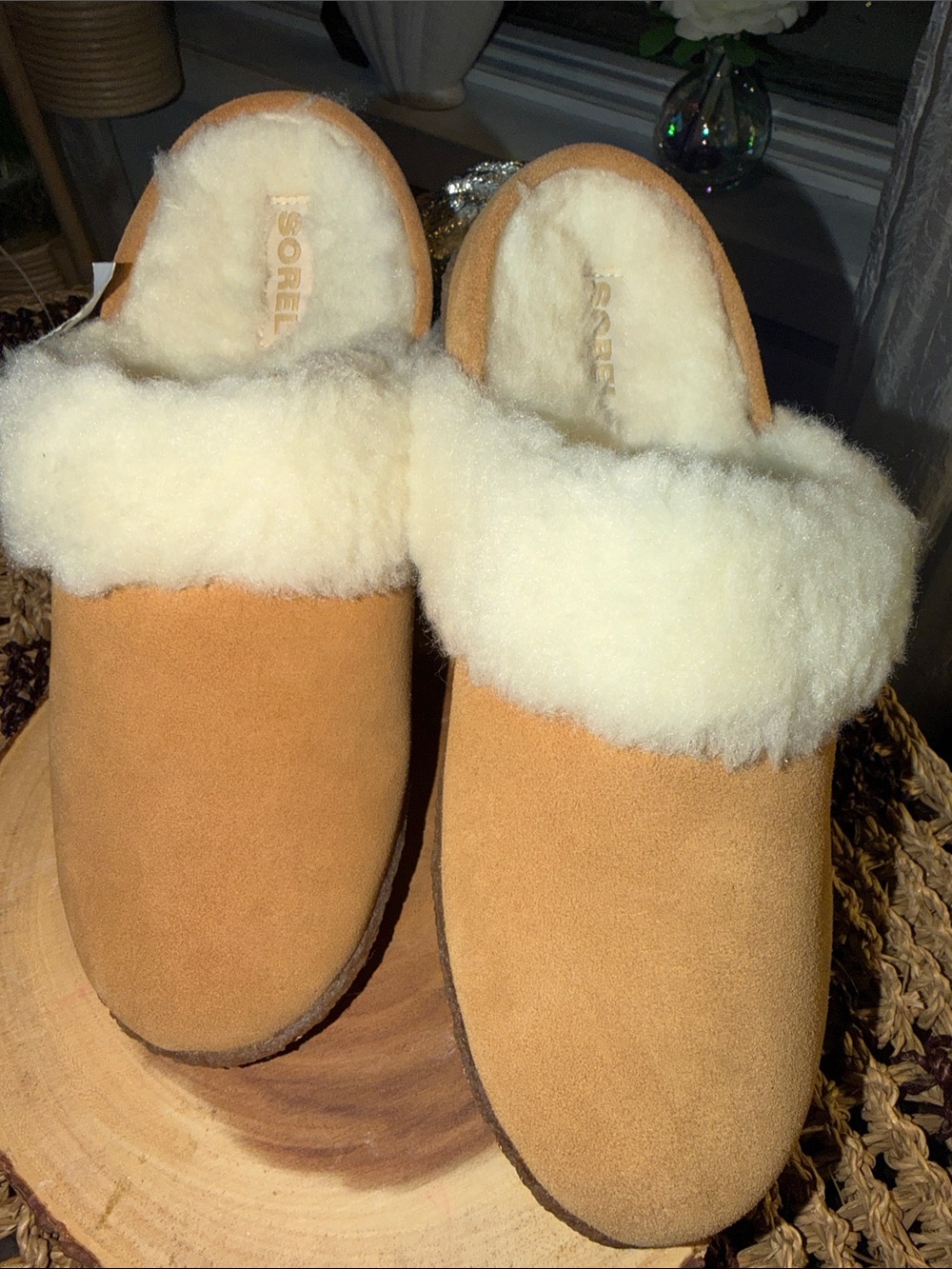 Sorel Women's Tan Suede Shearling-Lined Slip-On Slippers